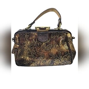 Vintage Patricia Nash Black and Gold Floral Satchel